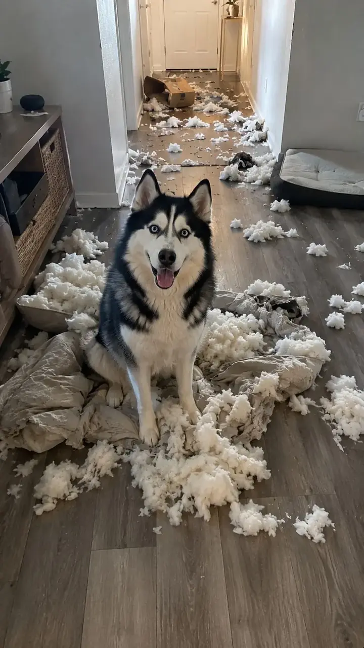 Stuffing torn across the hallway